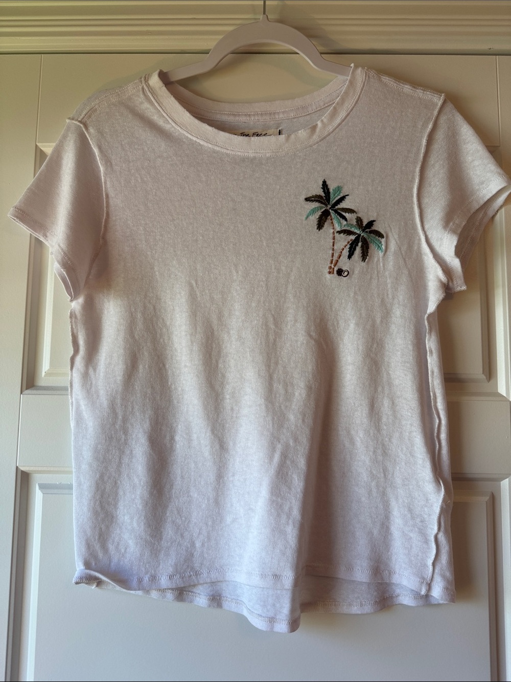 We The Free White Short Sleeve Tee with Palm Tree Embroidery